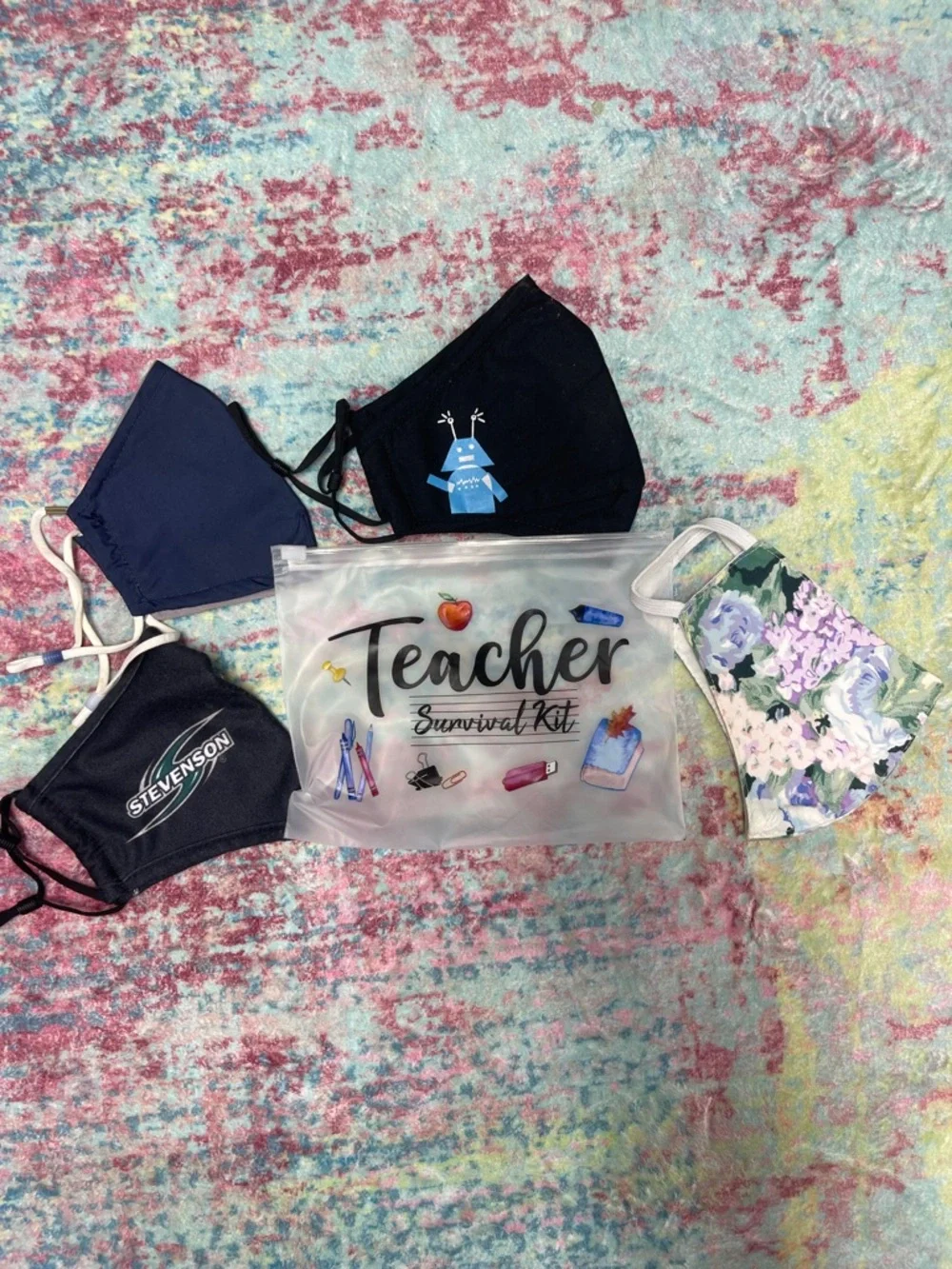 Teacher Survival Kit Kids Face Mask Set - Black, Navy, Floral